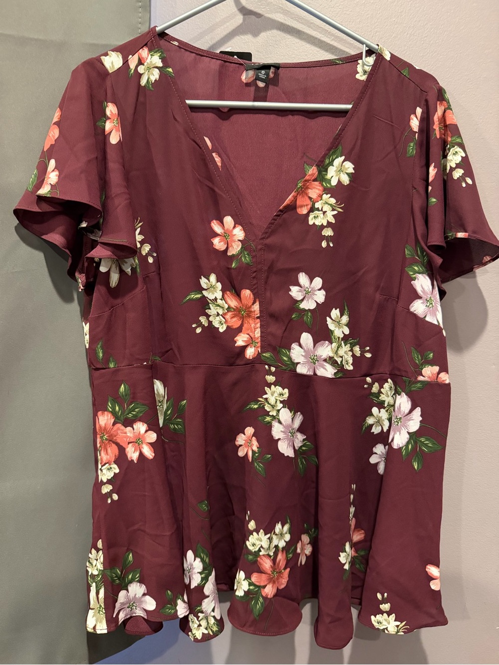 torrid Burgundy Floral V-Neck Peplum Blouse